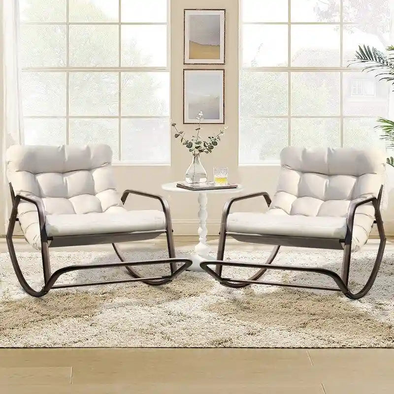 Indoor/Outdoor Oversized Rocking Lounge Chair, 450 lbs, Water-Resistant Cushions