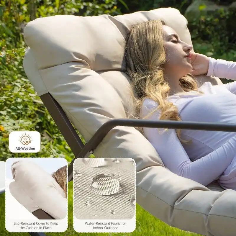 Indoor/Outdoor Oversized Rocking Lounge Chair, 450 lbs, Water-Resistant Cushions