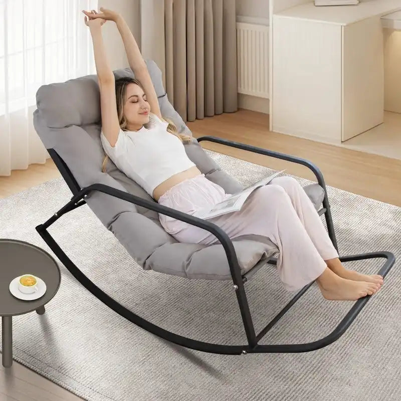 Indoor/Outdoor Oversized Rocking Lounge Chair, 450 lbs, Water-Resistant Cushions