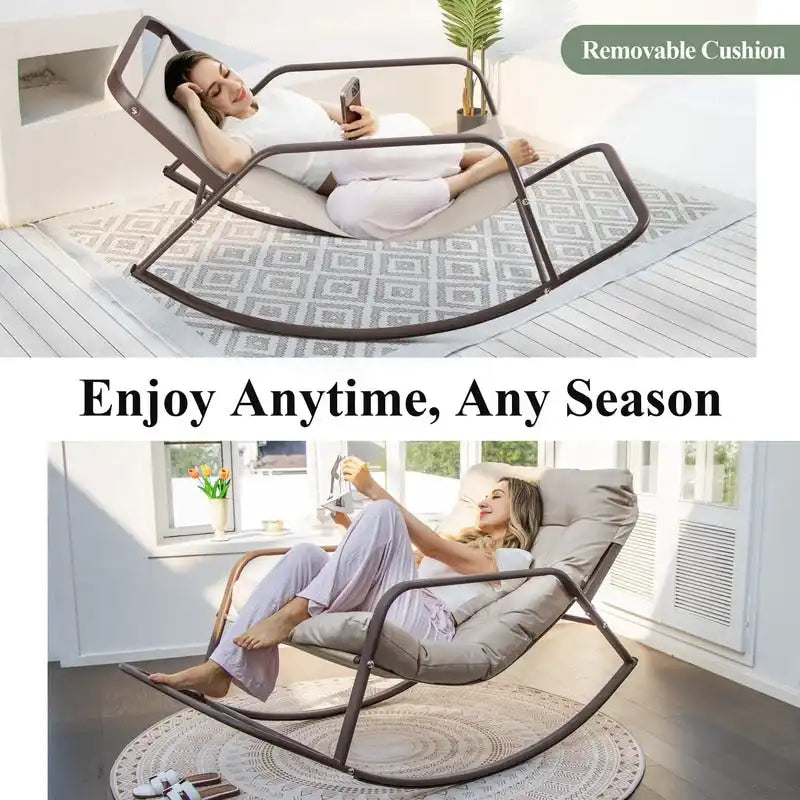 Sedia a dondolo reclinabile oversize da interno/esterno, 204 kg, cuscini resistenti all'acqua