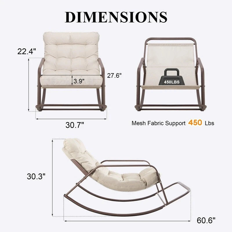 Sedia a dondolo reclinabile oversize da interno/esterno, 204 kg, cuscini resistenti all'acqua