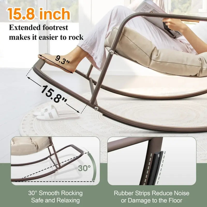 Sedia a dondolo reclinabile oversize da interno/esterno, 204 kg, cuscini resistenti all'acqua
