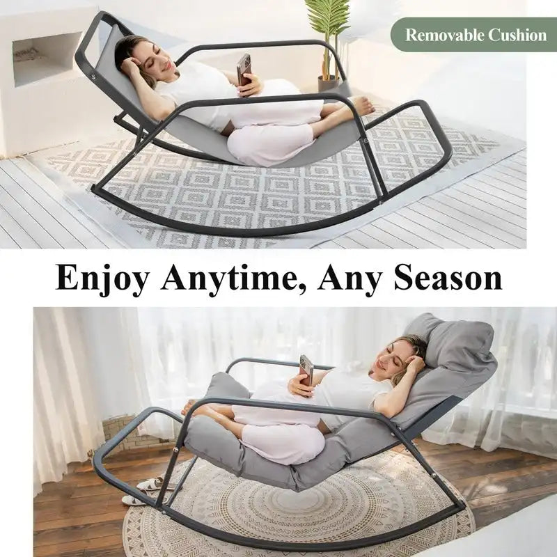 Sedia a dondolo reclinabile oversize da interno/esterno, 204 kg, cuscini resistenti all'acqua