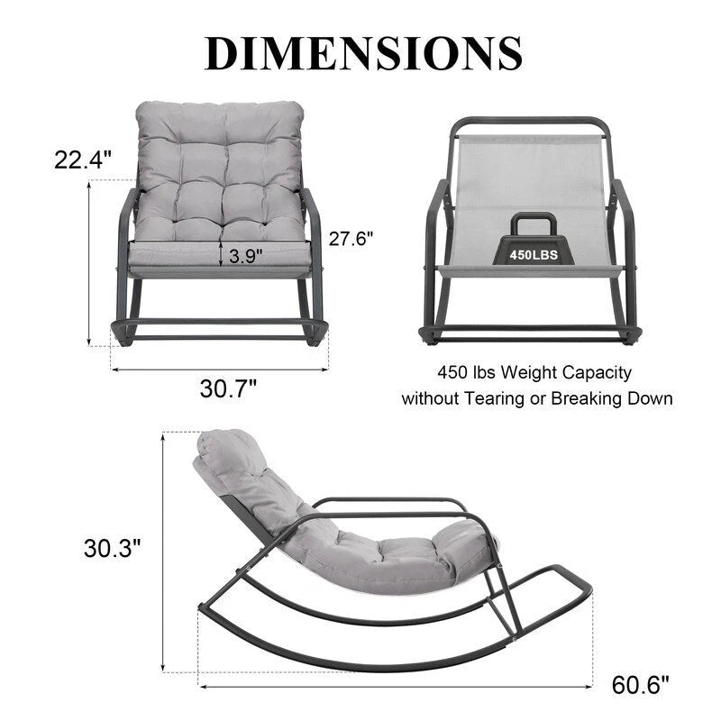 Sedia a dondolo reclinabile oversize da interno/esterno, 204 kg, cuscini resistenti all'acqua