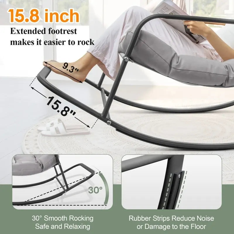 Sedia a dondolo reclinabile oversize da interno/esterno, 204 kg, cuscini resistenti all'acqua