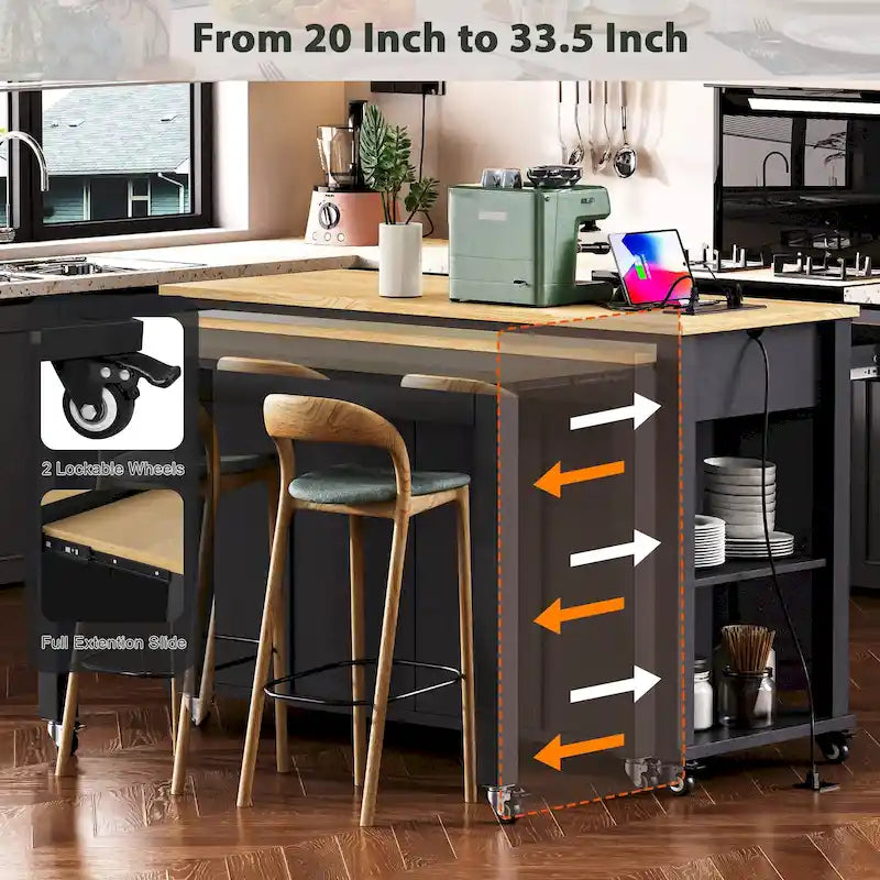Isola da cucina da 47 pollici con tavolo da pranzo allungabile (sgabelli non inclusi)