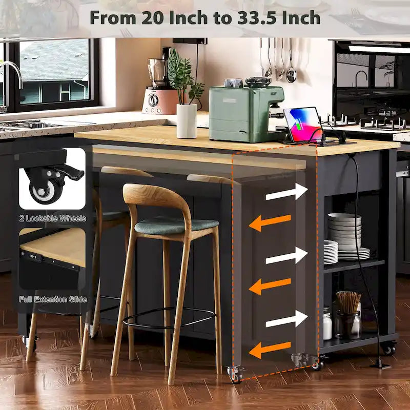 Isola da cucina da 47 pollici con tavolo da pranzo allungabile (sgabelli non inclusi)