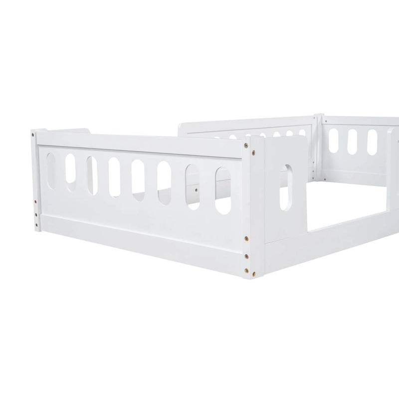 Letto a piattaforma in legno bianco dal design moderno per bambini con spondina di sicurezza per camera da letto