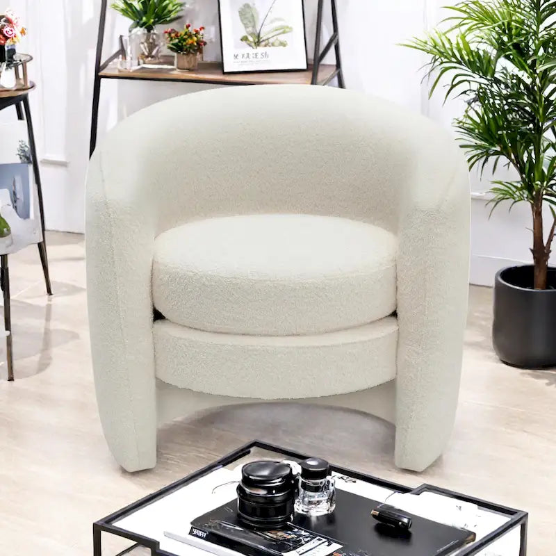 Fauteuil d'appoint en bouclette avec dossier incurvé, assise moelleuse et aucun assemblage requis