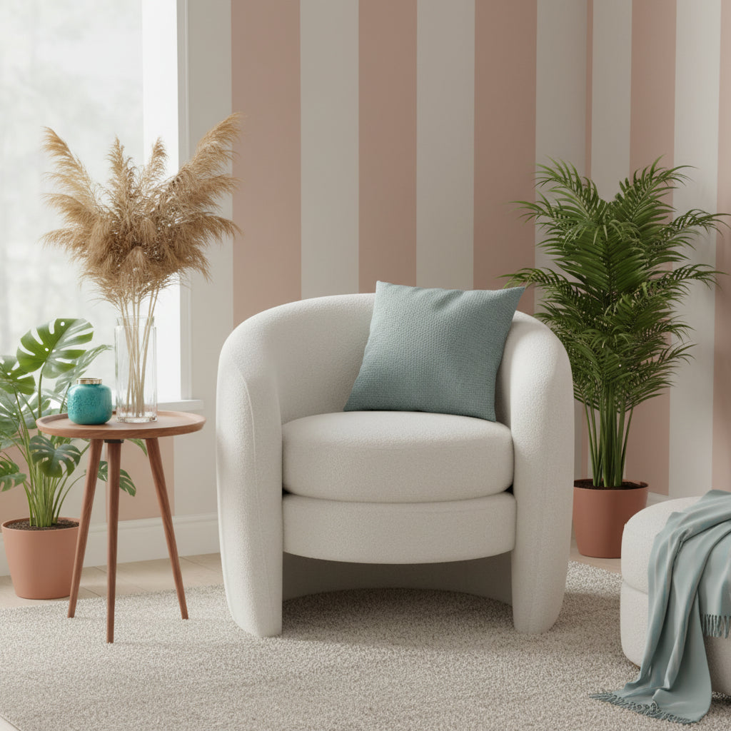 Fauteuil d'appoint en bouclette avec dossier incurvé, assise moelleuse et aucun assemblage requis