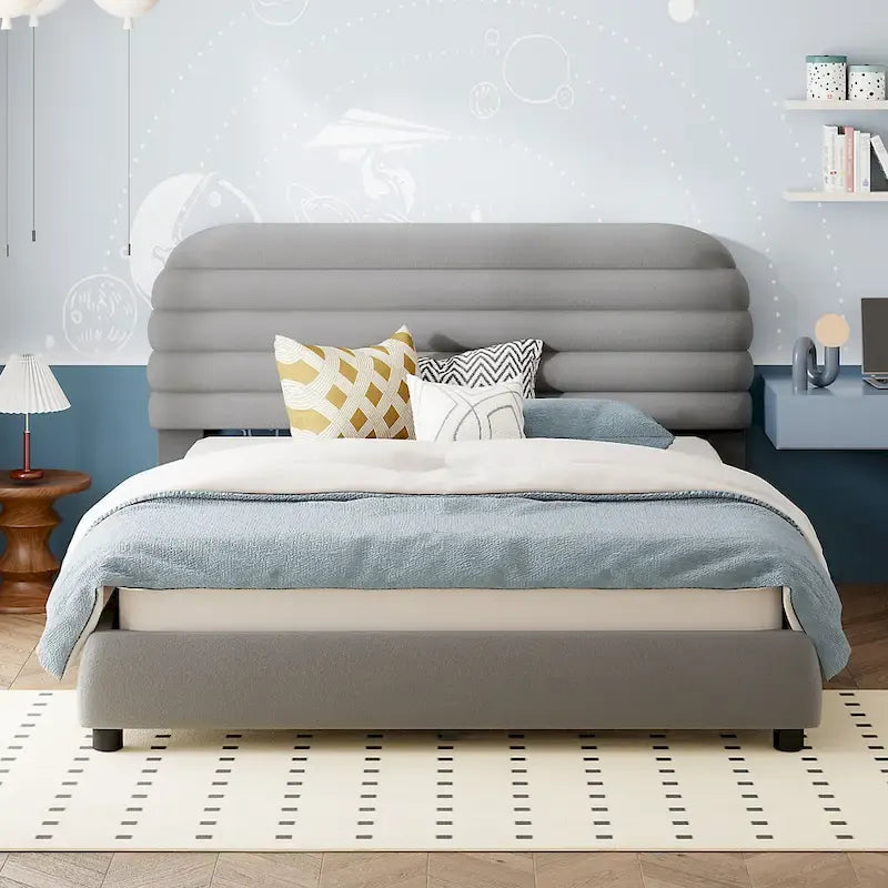 Queen Velvet Upholstered Bed with Adjustable Back