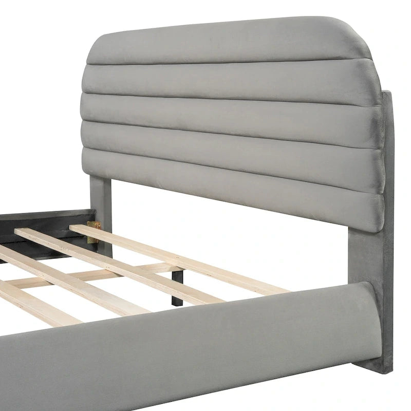 Queen Velvet Upholstered Bed with Adjustable Back
