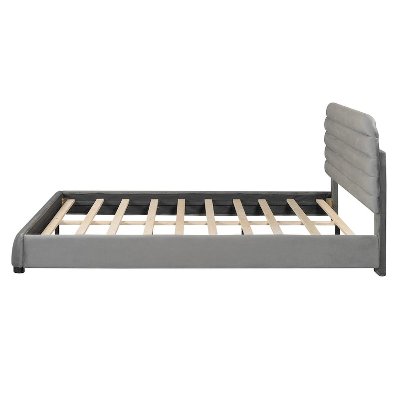 Queen Velvet Upholstered Bed with Adjustable Back