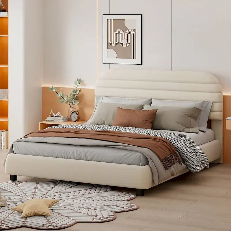 Queen Velvet Upholstered Bed with Adjustable Back