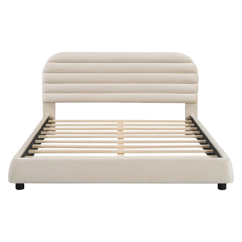 Queen Velvet Upholstered Bed with Adjustable Back