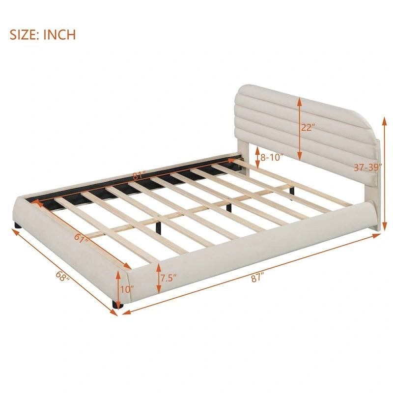 Queen Velvet Upholstered Bed with Adjustable Back