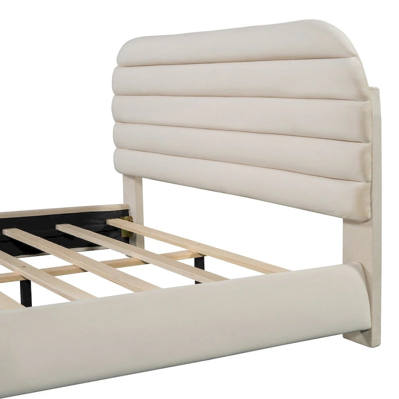 Queen Velvet Upholstered Bed with Adjustable Back