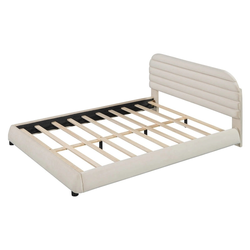 Queen Velvet Upholstered Bed with Adjustable Back