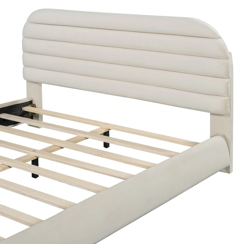 Queen Velvet Upholstered Bed with Adjustable Back