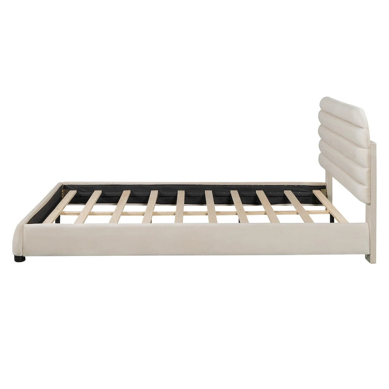 Queen Velvet Upholstered Bed with Adjustable Back