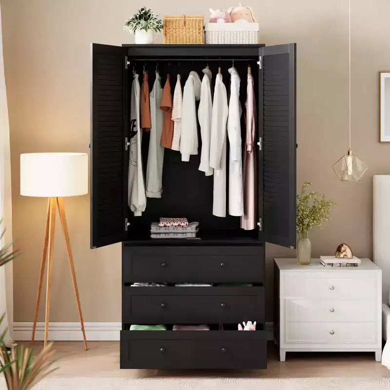 Armário roupeiro COZONY com 3 gavetas e 2 portas, armário de madeira moderno para quarto, roupeiro branco independente para cargas pesadas