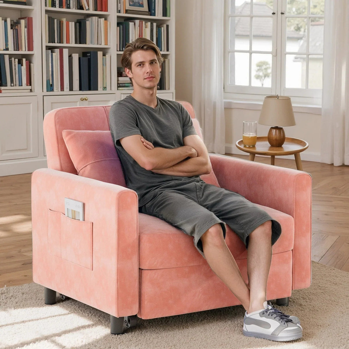 Sofá-cama ajustável 3 em 1, sofá-cadeira extraível, cama dobrável convertível para a sala de estar