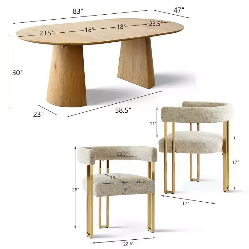 Rozkládací kulatá až oválná jídelní souprava se 4 sametovými křesílky, moderní design s podstavcem, pro až 8 osob-Panipeachy