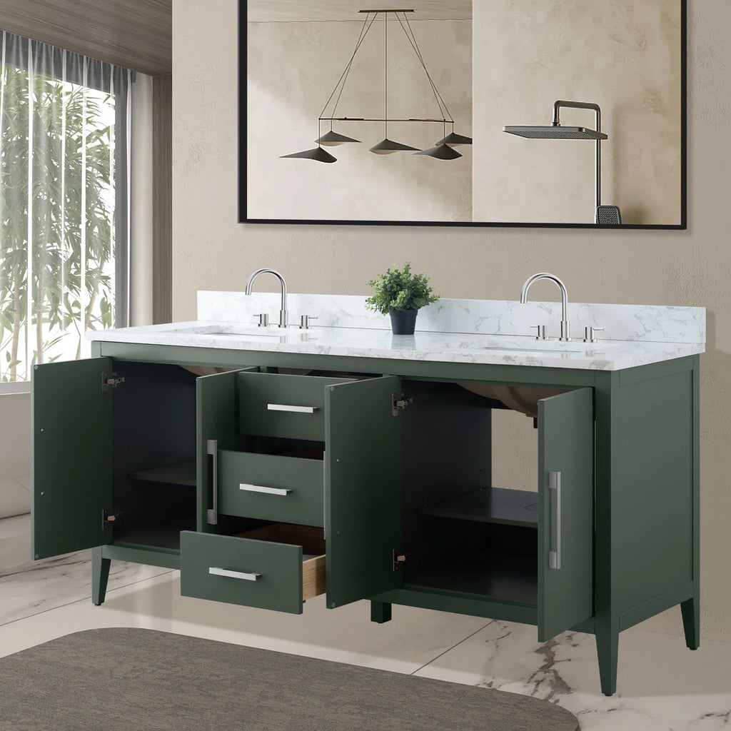 Mobile bagno Vanity Art 72 con doppio lavabo e piano in marmo composito