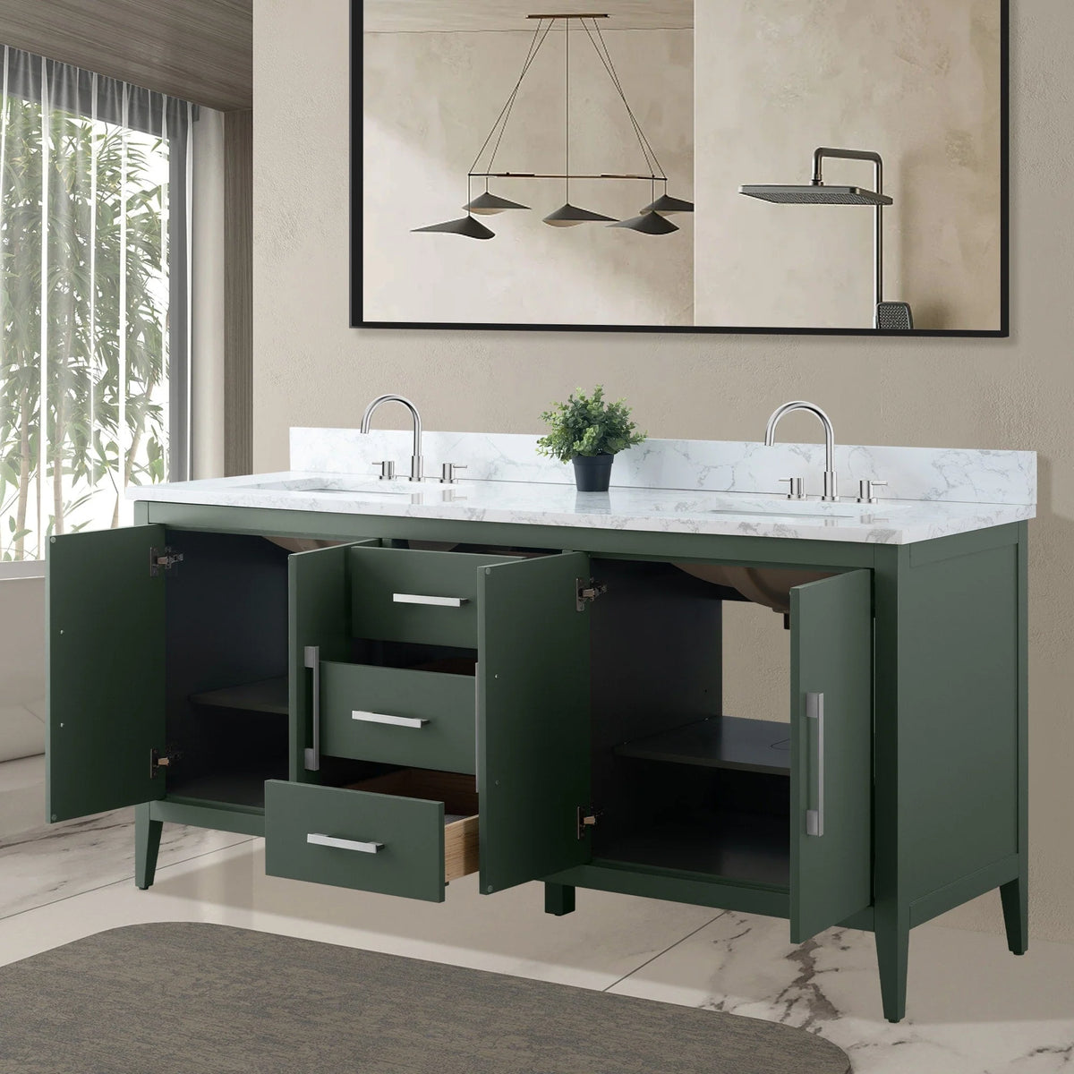 Mobile bagno Vanity Art 72 con doppio lavabo e piano in marmo composito