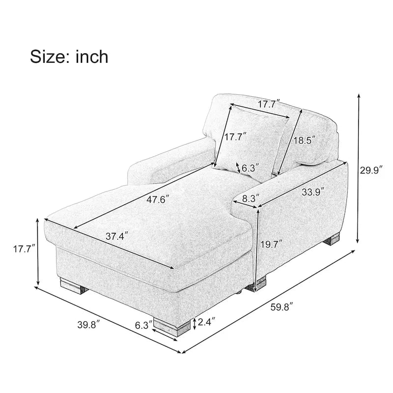 Sofá-cama moderno de meados do século, extragrande, com chaise longue e almofada