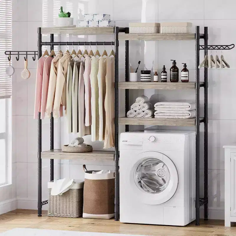 Étagère à placer au-dessus du lave-linge, étagère de rangement pour sèche-linge à 5 niveaux avec hauteur réglable, étagère de salle de bains peu encombrante pour la salle de bains et la buanderie