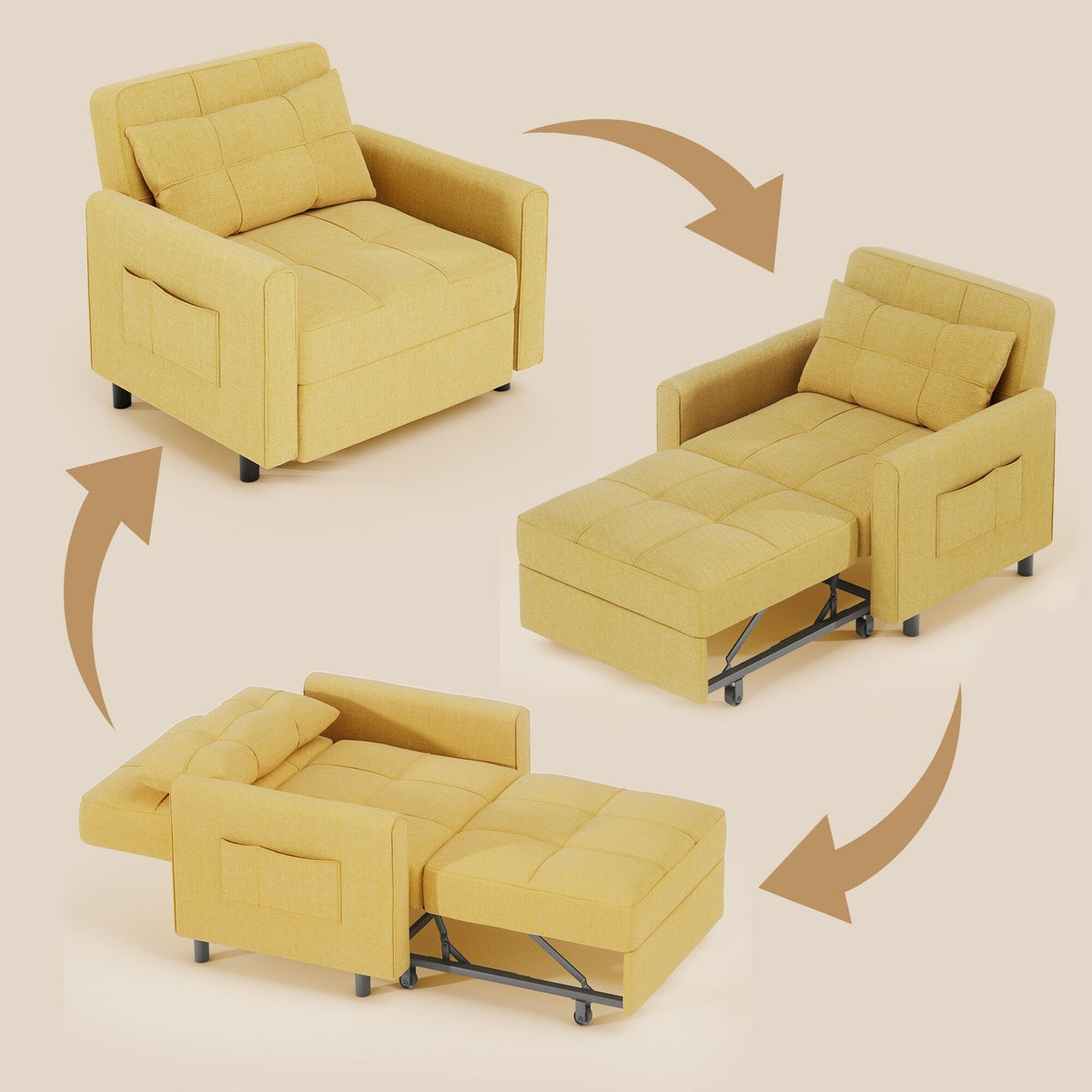 Sofá-cama ajustável 3 em 1, sofá-cadeira extraível, cama dobrável convertível para a sala de estar