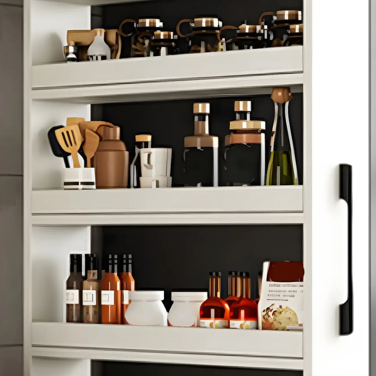 Credenza moderna in legno con ripiani aperti e rotelle