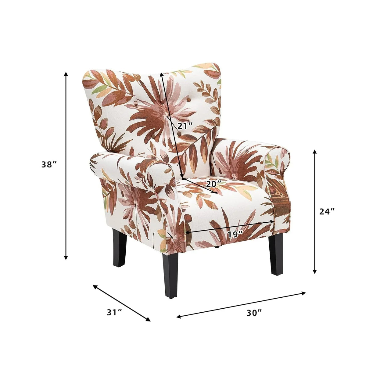 Fauteuil d’appoint moderne Erommy, fauteuil à dossier haut, canapé une place en tissu rembourré avec boutons et pieds en bois pour le salon