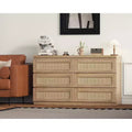 Cómoda de rattan para quarto com 6 gavetas, cómoda larga de estilo quinta moderno de 47, armário organizador de arrumação em madeira para closet, sala de estar e corredor