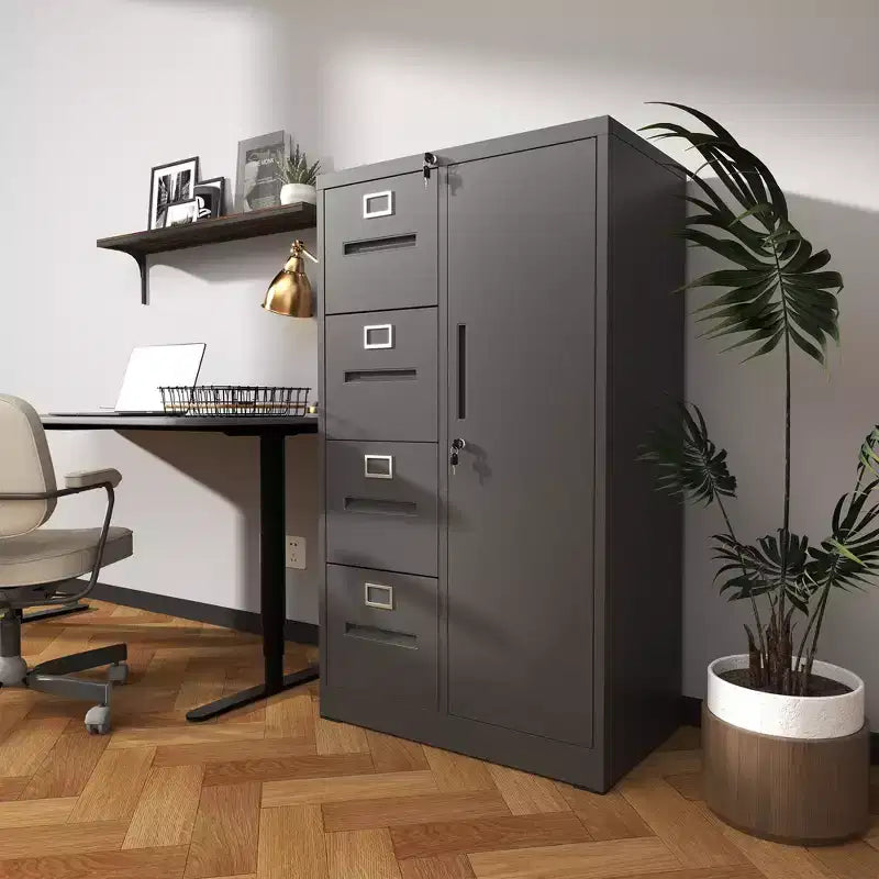 Vertikaler Aktenschrank aus Metall mit Schloss, Stahlschrank für Akten mit 4 Schubladen
