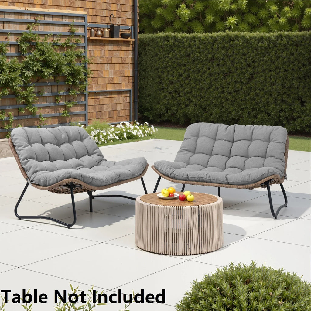 Doppelter Papasan-Sessel als Loveseat mit Kissen, wetterfestes PE-Rattan und Metallgestell für drinnen und draußen