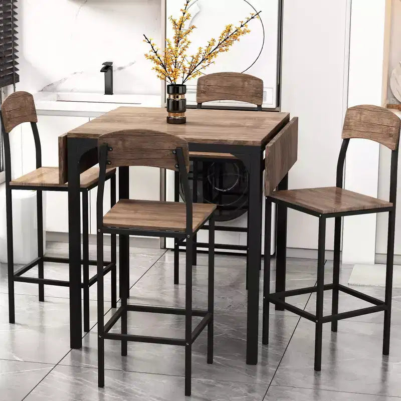 Conjunto de mesa de jantar Whisen Farmhouse de 5 peças, com altura de bancada, tampo rebatível e cadeiras de jantar