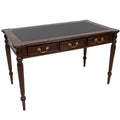 Scrivania in stile vittoriano in mogano massello marrone scuro / marrone chiaro con piano in pelle nera e 3 cassetti - Unità singola