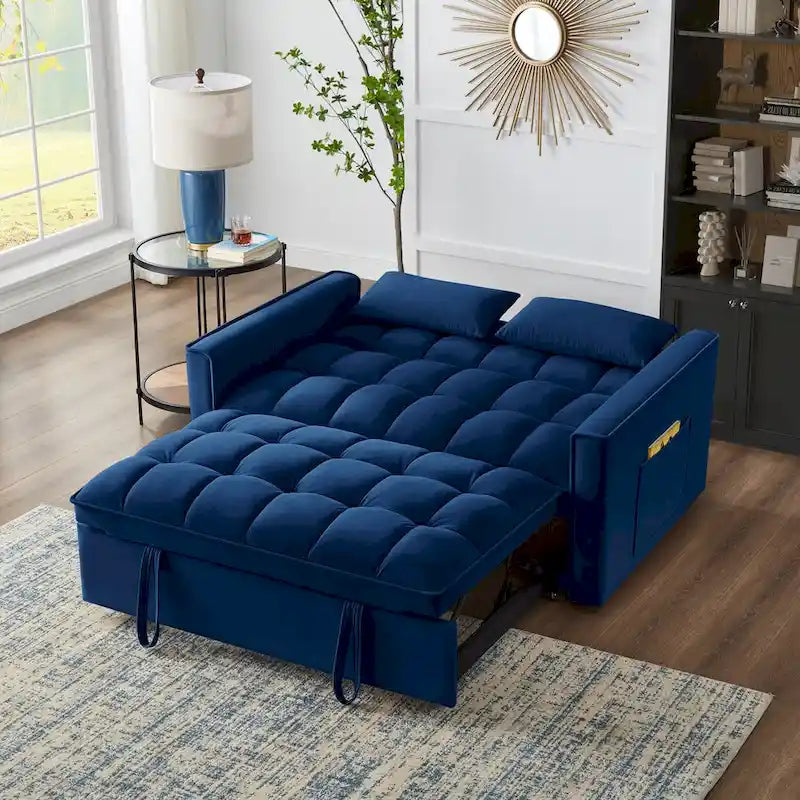 Rozkładana sofa 4 w 1 z podłokietnikami i kieszeniami do przechowywania, wielofunkcyjna pikowana sofa z regulowanym oparciem