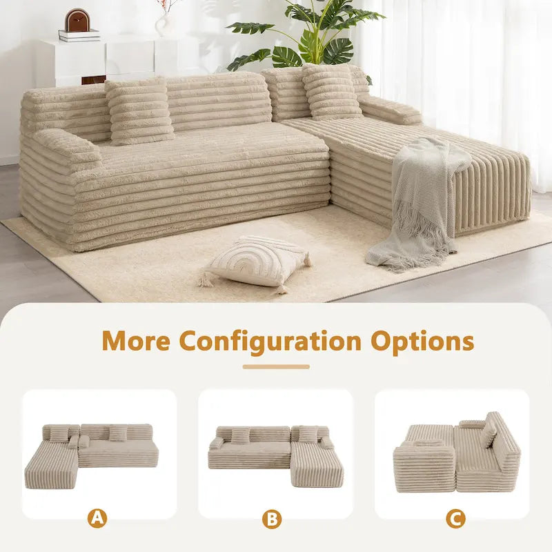Sofá seccional Cloud, sofá moderno estofado com 2 almofadas decorativas, sofá de combinação livre, sofá seccional modular em forma de L