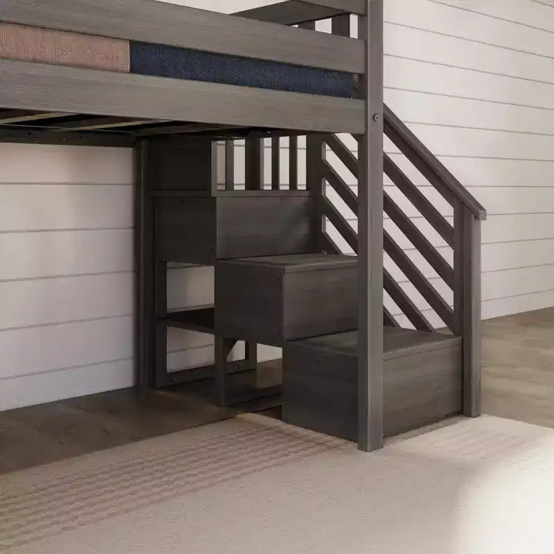 Cama baixa elevada individual para crianças com escorrega e escadas, madeira maciça, 14 proteções, capacidade de 400 lb