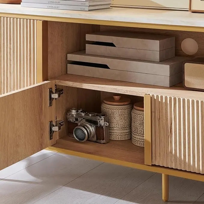Moderner luxuriöser TV-Ständer, Entertainment-Center, mit Kunstmarmorplatte