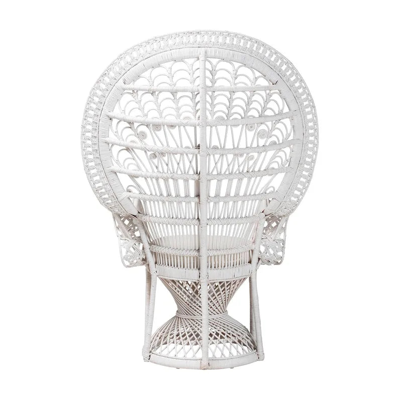 Chaise paon Kallima moderne bohème en rotin naturel blanc