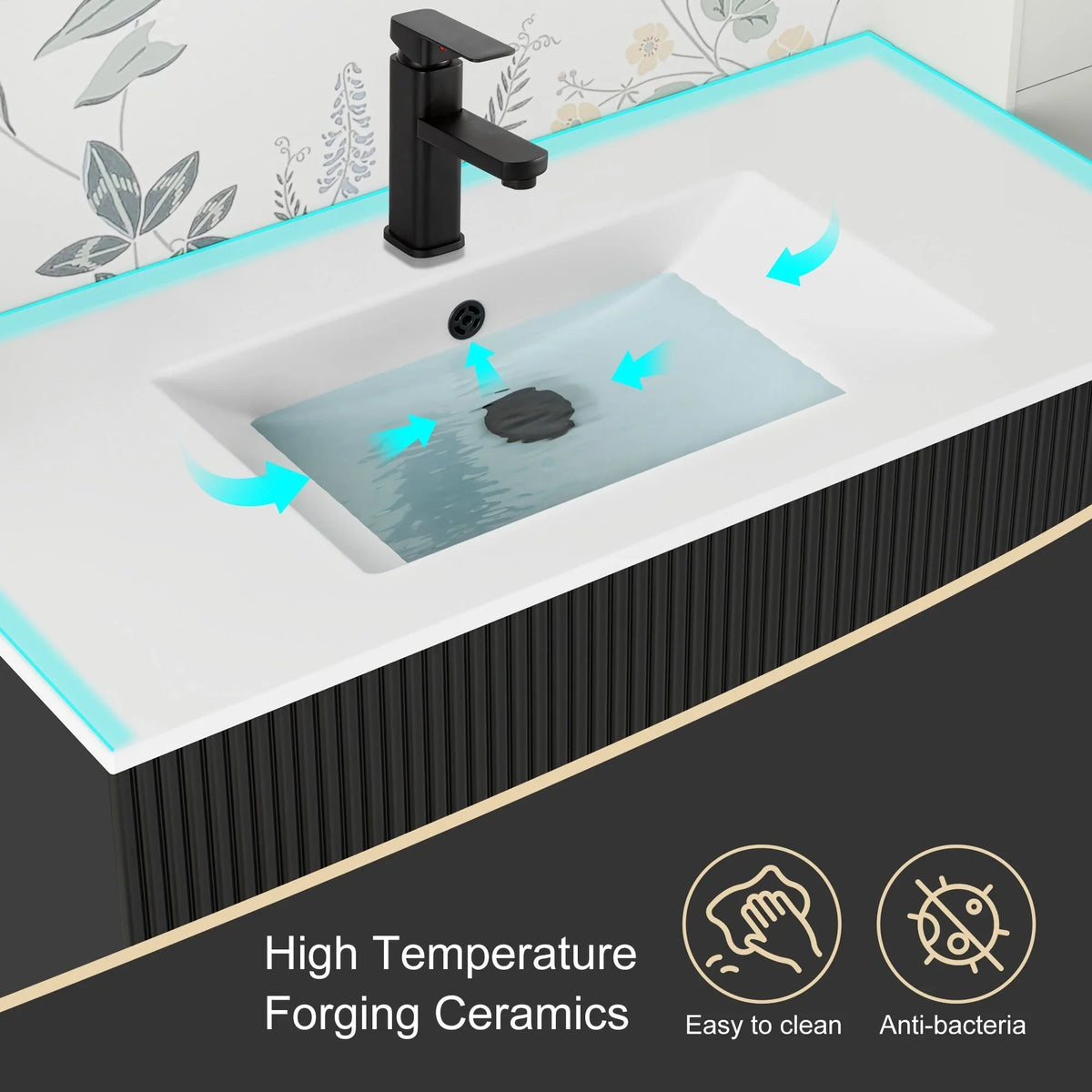 Wavy Line 30/36/48 Bathroom Vanity Set with Sink & Faucet