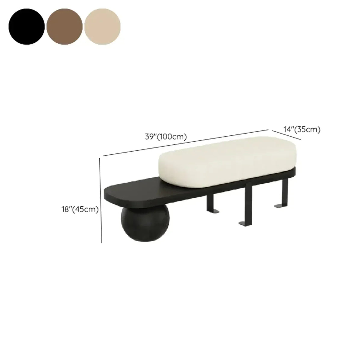 Panca corta moderna in legno con imbottitura beige