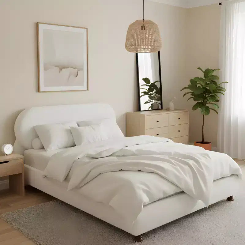 Cama moderna Matteo da Christopher Knight Home, em madeira de seringueira, estofada em bouclé