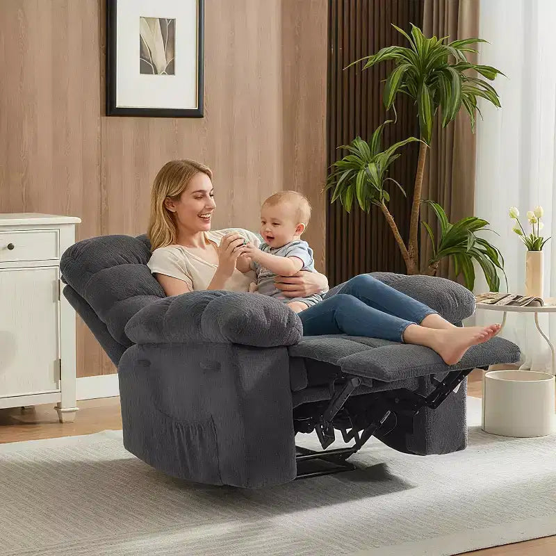 Cadeirão reclinável manual, com tecido ergonómico e respirável e bolsos laterais, sofá individual, adequado para a sala de estar ou o quarto