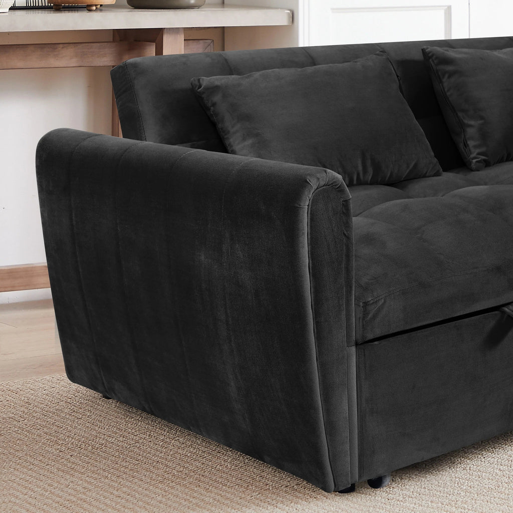 Divano letto convertibile 3-in-1 in velluto da 64,96", con schienale regolabile, tasca portaoggetti e portata di 500 lb
