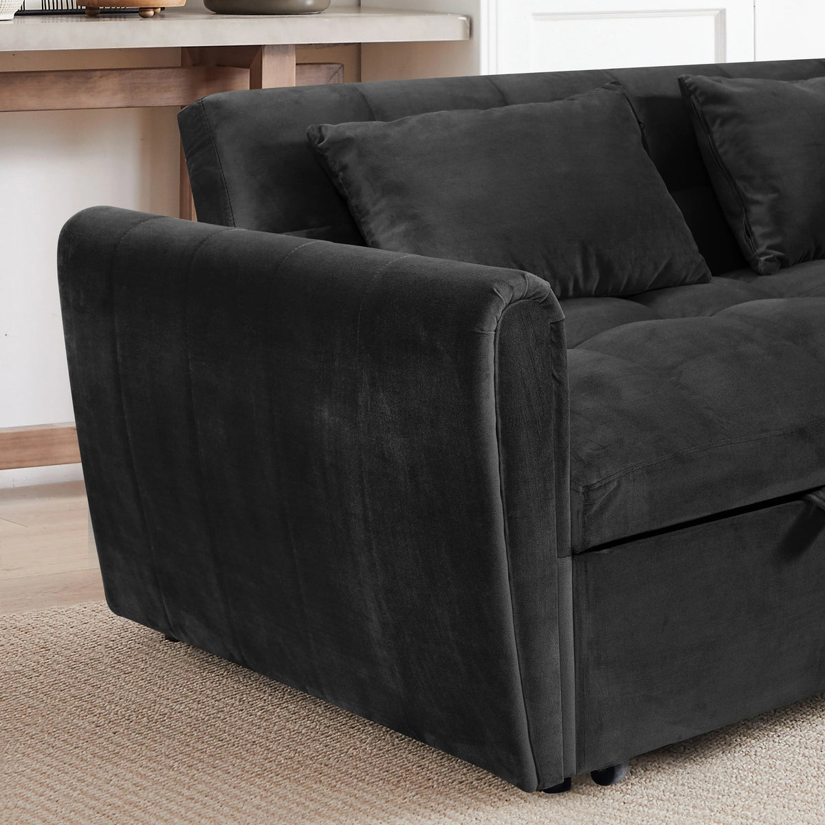 Divano letto convertibile 3-in-1 in velluto da 64,96", con schienale regolabile, tasca portaoggetti e portata di 500 lb